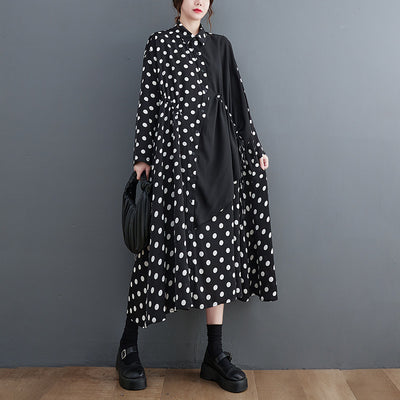 Artistic Plus Size Loose Slimming Printed Stitching Mid-length Dress