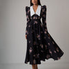 Vintage Printed Large Swing Dress Temperament Waist-controlled Slim Fit Long Dress