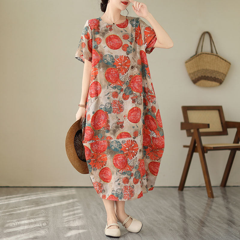 High-grade Printed Dress Plus Size Short Sleeve Temperament