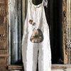 Women's Summer New Cotton Linen Suspender Trousers Printed Suspenders