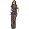 Wear Pure Color Mesh Rhinestone Sleeveless Maxi Dress