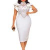 Plus Size Ruffled Sleeves High Waist Temperament Mid-length Dress