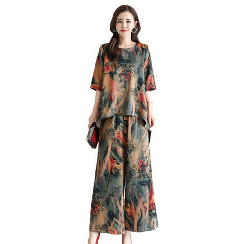 Summer Loose Short Sleeves Vintage Printed Fashion Women's Wear