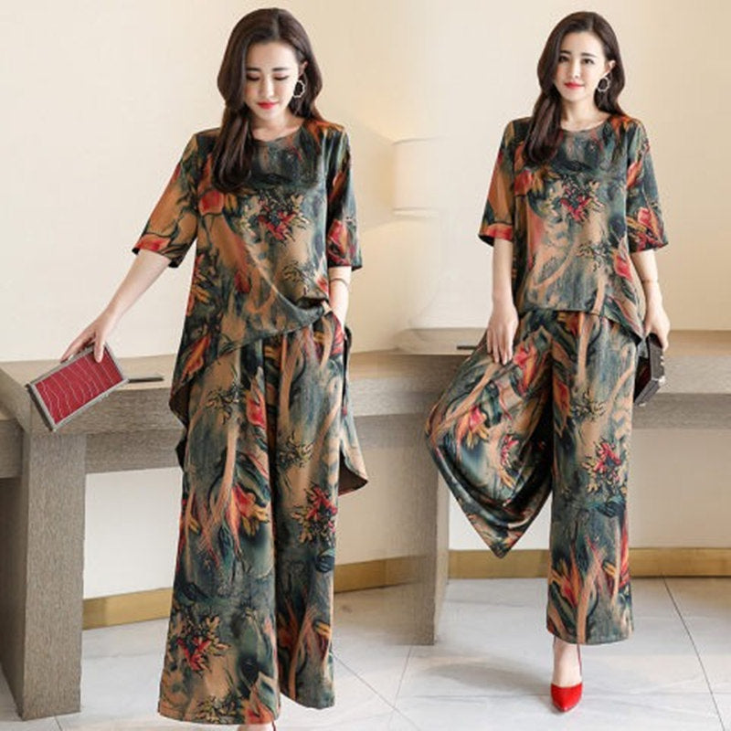 Summer Loose Short Sleeves Vintage Printed Fashion Women's Wear