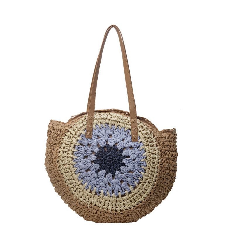 Color Crochet Round One Shoulder Straw Bag