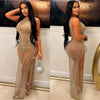 Wear Pure Color Mesh Rhinestone Sleeveless Maxi Dress