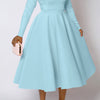 Casual Solid Color Long Sleeve Round Neck Large Swing Dress