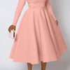 Casual Solid Color Long Sleeve Round Neck Large Swing Dress