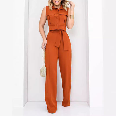 I-shaped Pocket Vest Straight Tailor Blouse And Pants