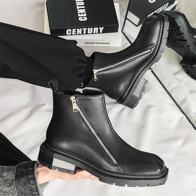 Mid Heel Square Head Flat Head Mid Top Low Tube Oblique Side Zipper Martin Boots