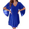 Women's V-neck Half Sleeve Loose Waist Shiny Dress