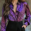 High Elastic Satin Printed Leopard Print Spring And Autumn Leisure Loose Shirt