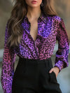 High Elastic Satin Printed Leopard Print Spring And Autumn Leisure Loose Shirt