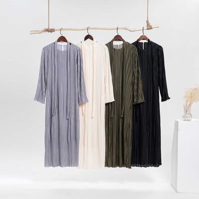 Women's Casual Solid Color Round-neck Flared Sleeves Pleated Robe Skirt