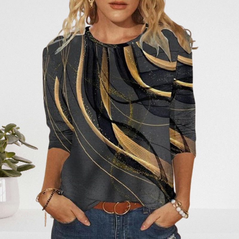 Women's Round Neck Abstract Printed Loose Long Sleeves