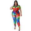 Plus Size Women's Printed Summer Short Sleeve Trousers