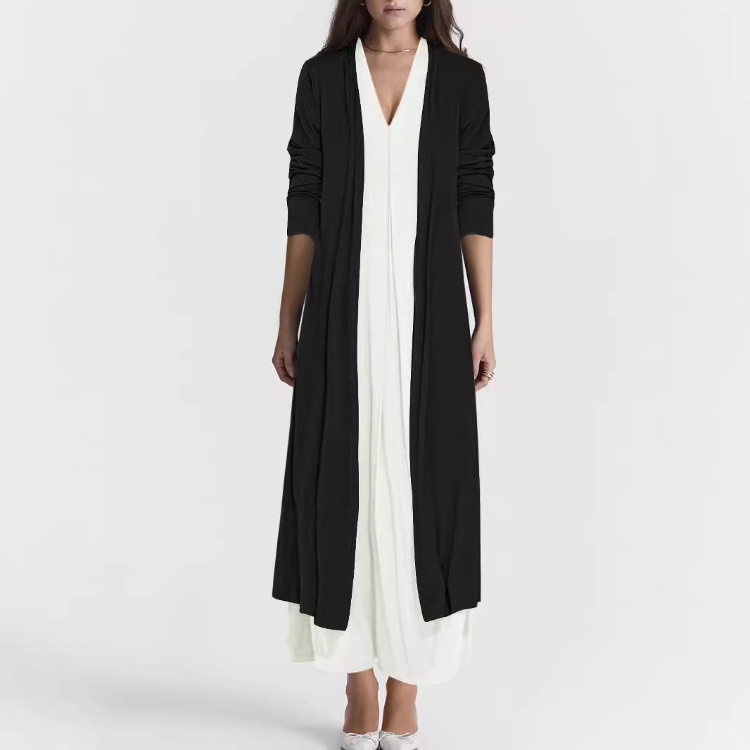 Casual Solid Color And V-neck Cardigan Coat Dress Suit