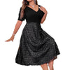 Random Point Hot Silver V-neck Short Sleeve A- Line Skirt Plus Size Women's Clothing Dress