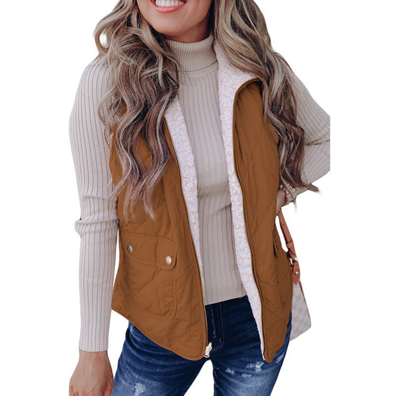 Fashion Pure Color Warm Keeping Double-sided Vest For Women