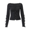 New Fall Women's Clothing Hollow Bow Lace Up Slim Fit Top