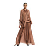 Retro Design Pleated Batwing Sleeve Autumn Winter Long Dress