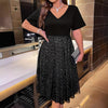 Random Point Hot Silver V-neck Short Sleeve A- Line Skirt Plus Size Women's Clothing Dress