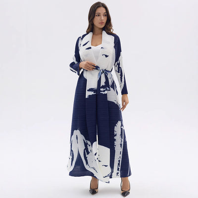 Printed Robe Pleated New Long Coat