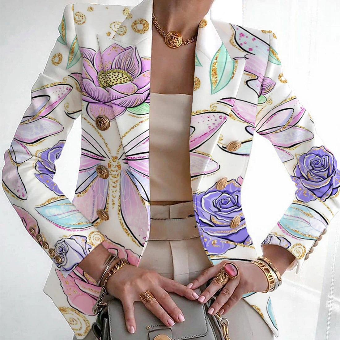 Women's Fashion Printed Suit Slim Jacket