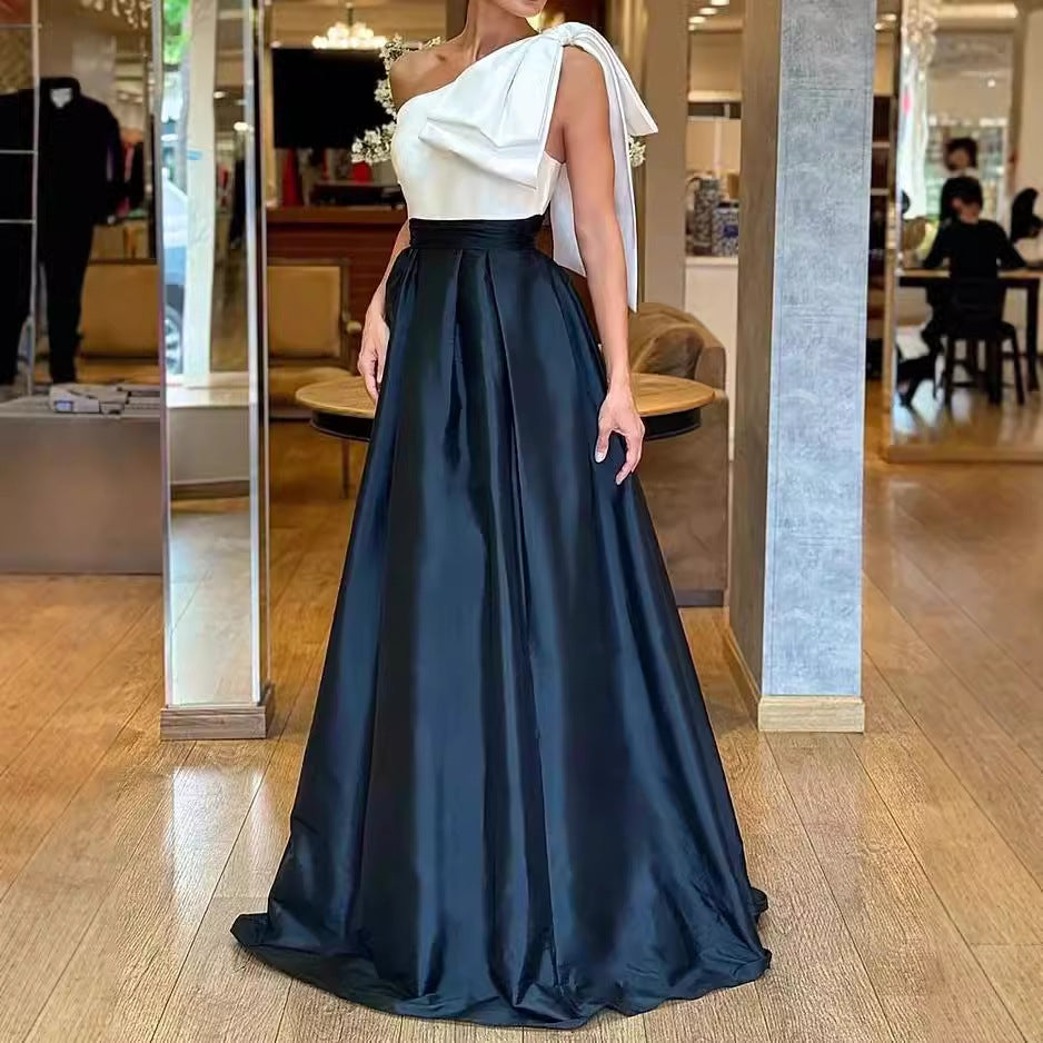 Women's Summer New Off-shoulder Elegant Solid Color Slit Dress