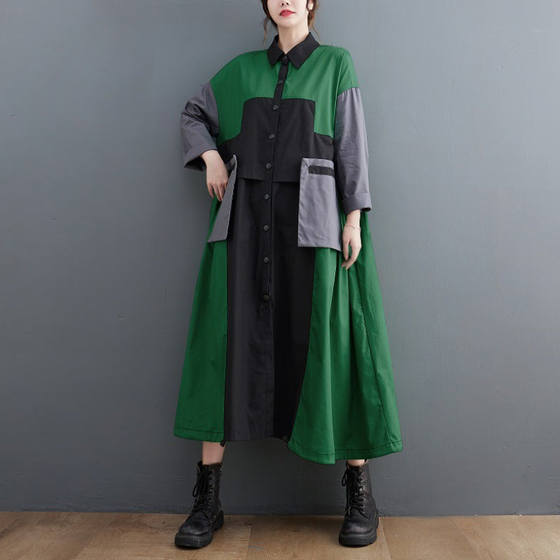 Plus Size Women's Contrast Color Loose-fitting Slimming Coat