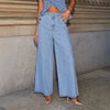 Fashion Sleeveless Denim Suit Wide Leg Pants