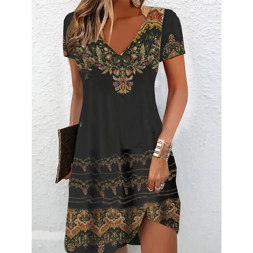 Women's Casual Gradient Printing V-neck T-shirt Dress