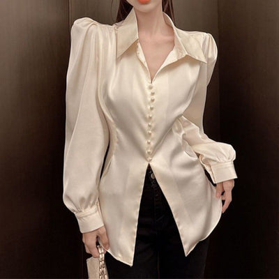 French Style Bow Satin Shirt For Women