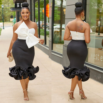 Women's Wear Sleeveless Tube Top Bow Hip Skirt Two-piece Set