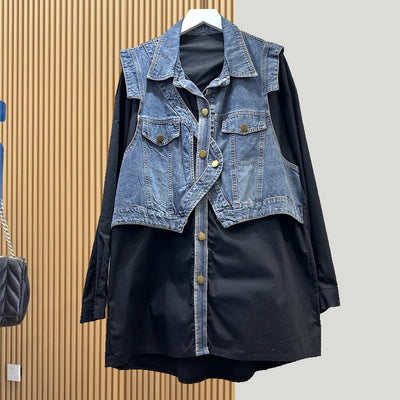 Design Sense Fake Two Pieces Denim Shirt Jacket Women