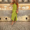 Solid Color Long Dress Neckline Knotted Suspenders Dress