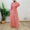 Pleated Round Neck Waist-tight Slimming Large Hem Dress