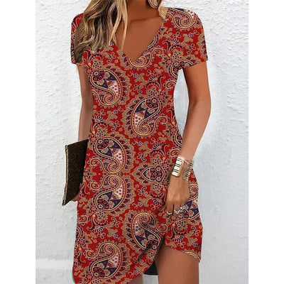 Women's Casual Gradient Printing V-neck T-shirt Dress