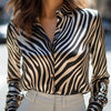 High Elastic Satin Printed Leopard Print Spring And Autumn Leisure Loose Shirt