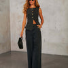 Fashion Sleeveless Denim Suit Wide Leg Pants