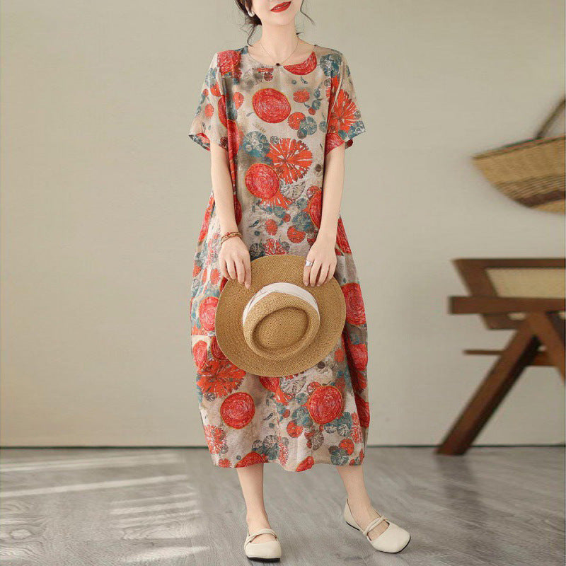 High-grade Printed Dress Plus Size Short Sleeve Temperament