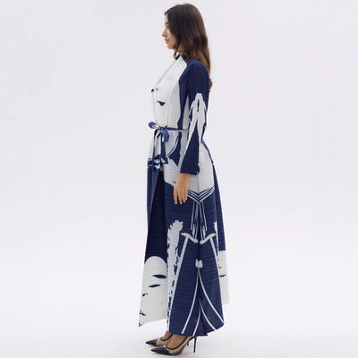 Printed Robe Pleated New Long Coat