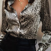 High Elastic Satin Printed Leopard Print Spring And Autumn Leisure Loose Shirt