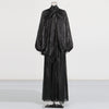 Retro Design Pleated Batwing Sleeve Autumn Winter Long Dress