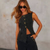 Fashion Sleeveless Denim Suit Wide Leg Pants