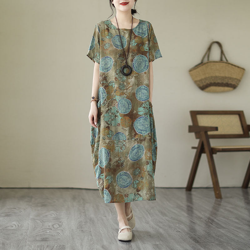 High-grade Printed Dress Plus Size Short Sleeve Temperament