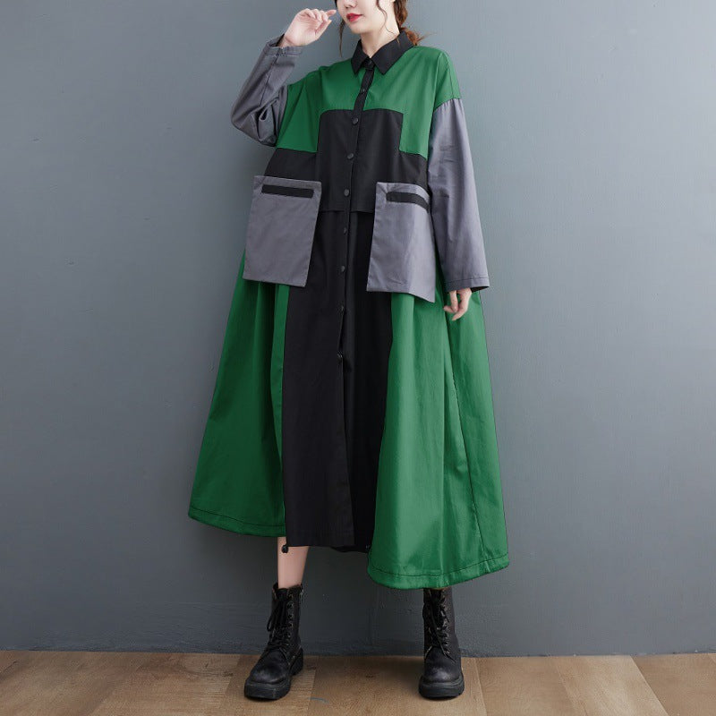 Plus Size Women's Contrast Color Loose-fitting Slimming Coat