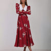 Vintage Printed Large Swing Dress Temperament Waist-controlled Slim Fit Long Dress