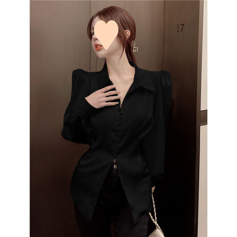 French Style Bow Satin Shirt For Women