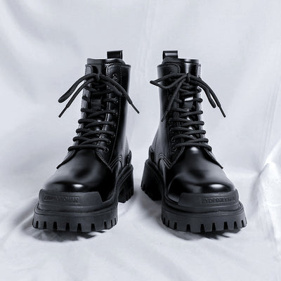 Youth High-top Round Head Mid-calf Thick Bottom Mid Heel Martin Boots